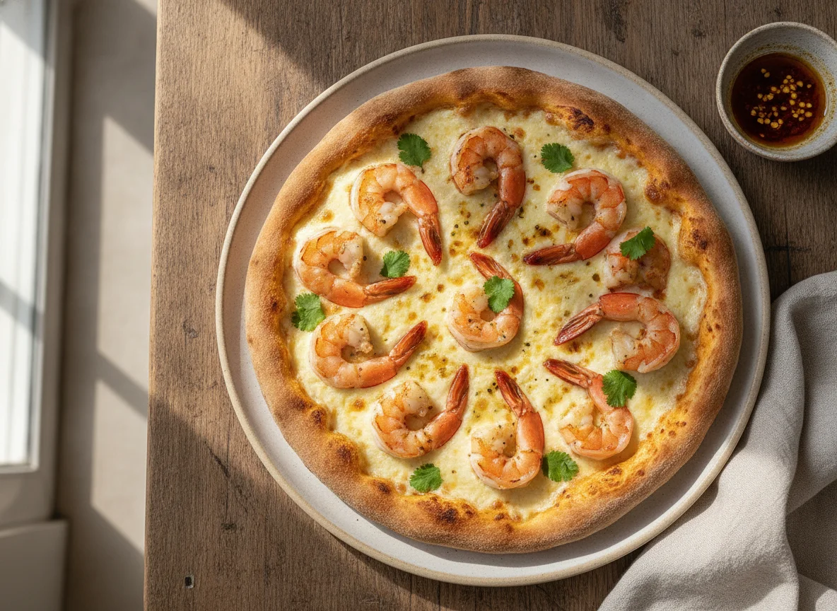 Pizza de Camarão com Creme de Queijo photo