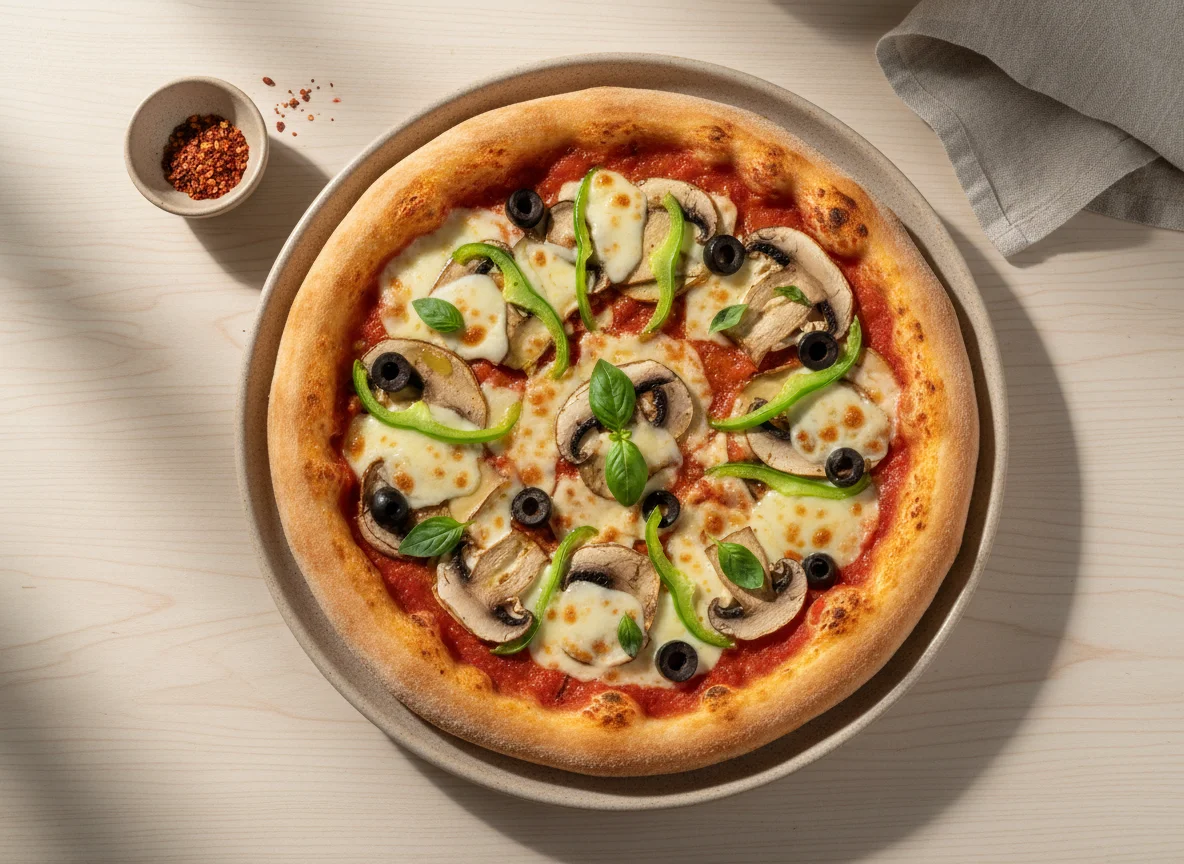 Pizza de cogumelos e azeitonas photo