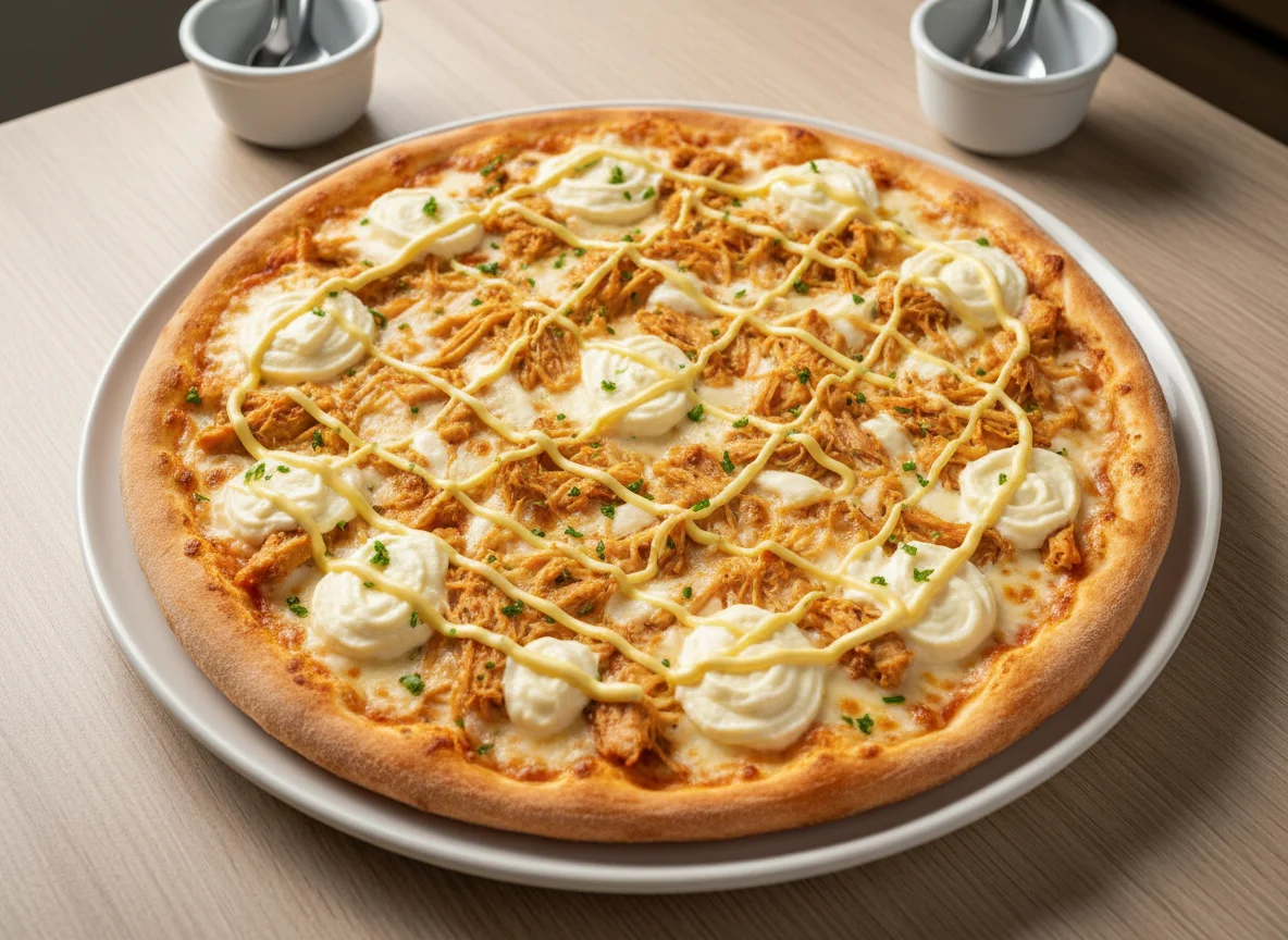 Pizza de frango com catupiry e batata palha photo