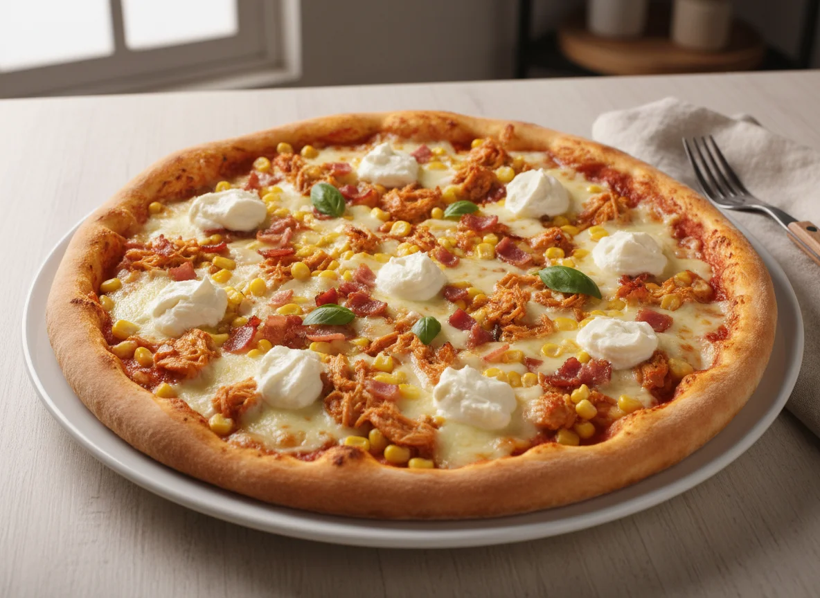 Pizza de frango com catupiry e milho photo