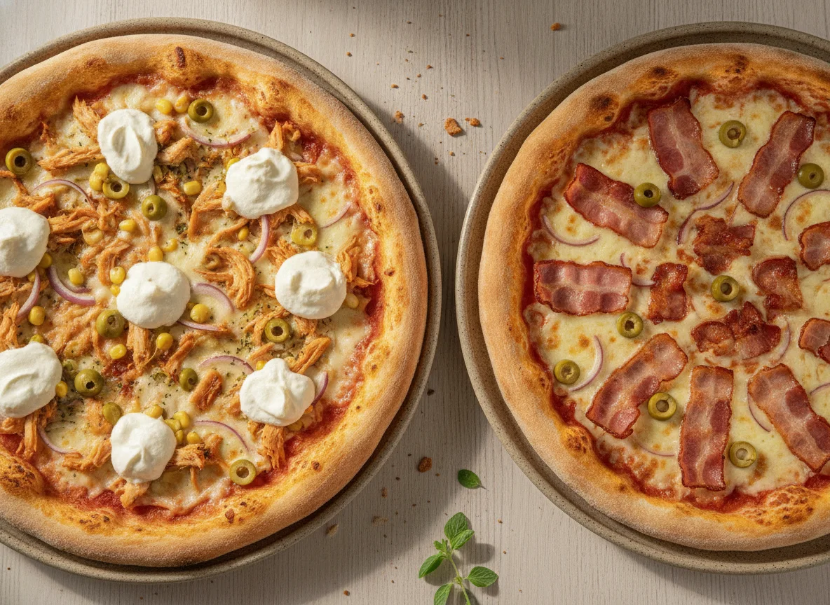 Pizza de Frango com Catupiry e Pizza de Bacon photo