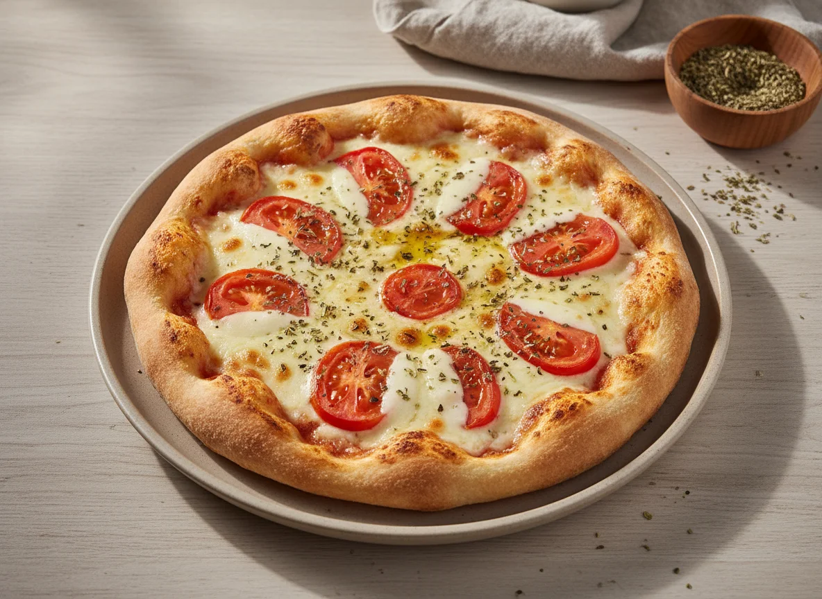 Pizza de frigideira com tomate e queijo photo