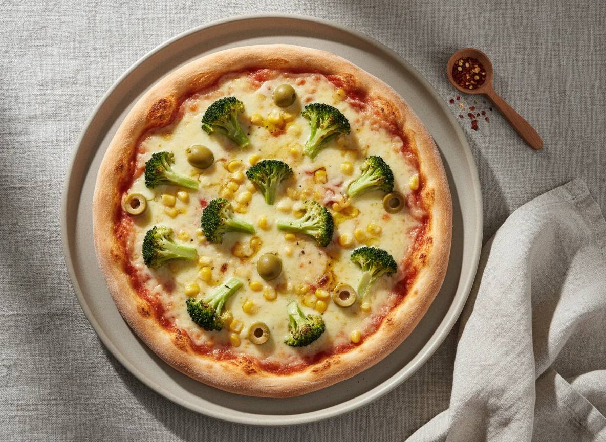 Pizza de Massa Fina com Brócolis e Queijo photo