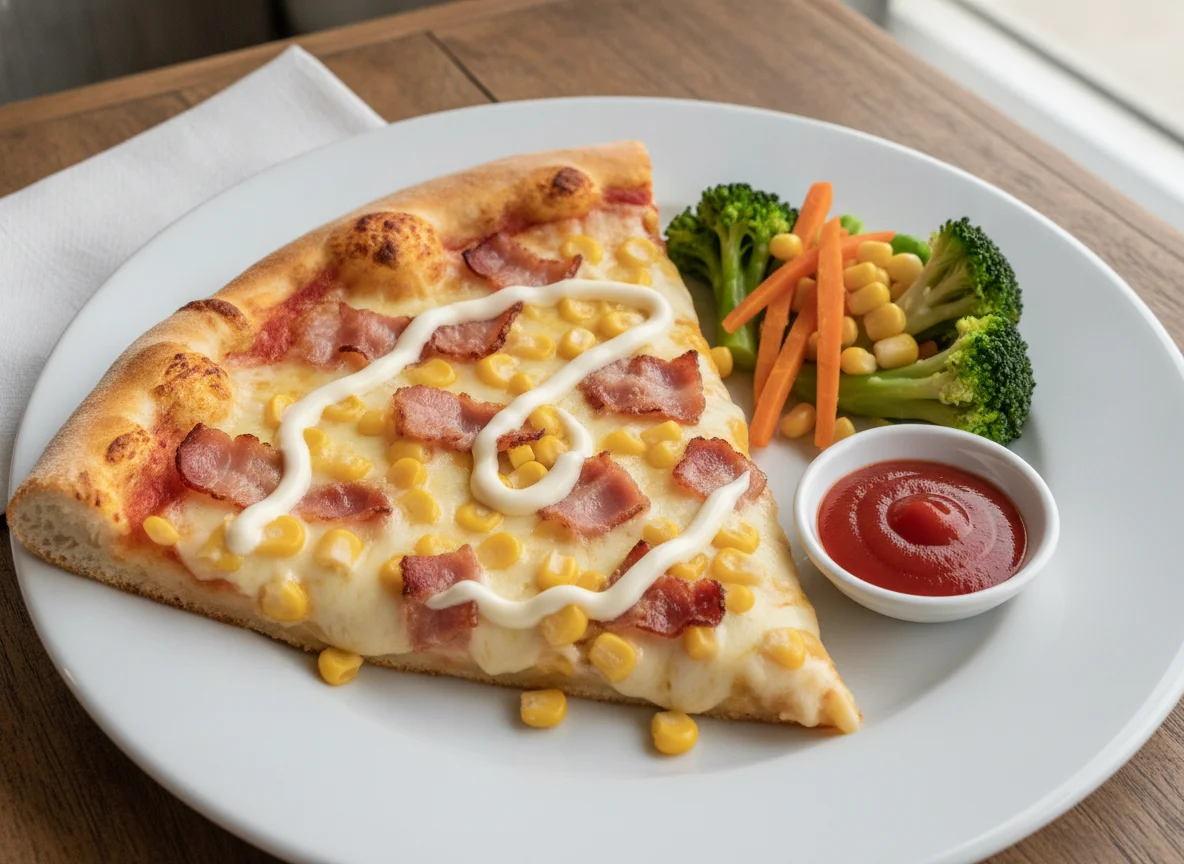 Pizza de milho e bacon com salada de legumes photo