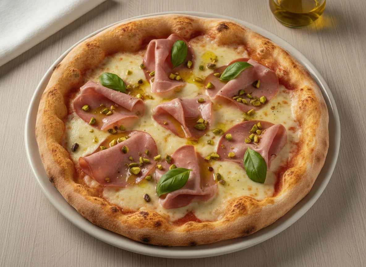 Pizza de Mortadela e Pistacho photo