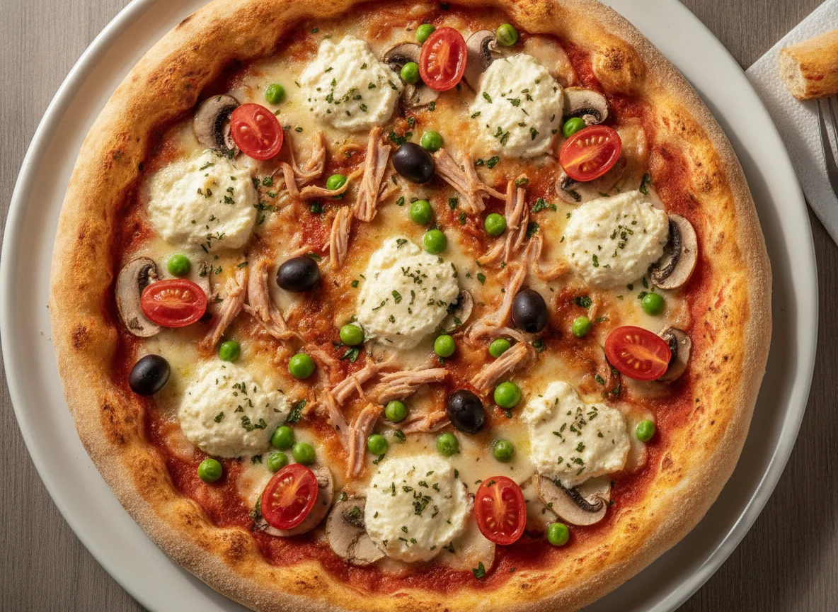 Pizza de Peito de Peru, Queijo Minas e Cogumelo photo