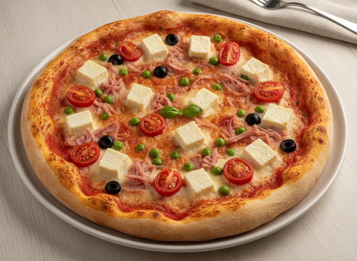 Pizza de Presunto com Queijo e Vegetais photo