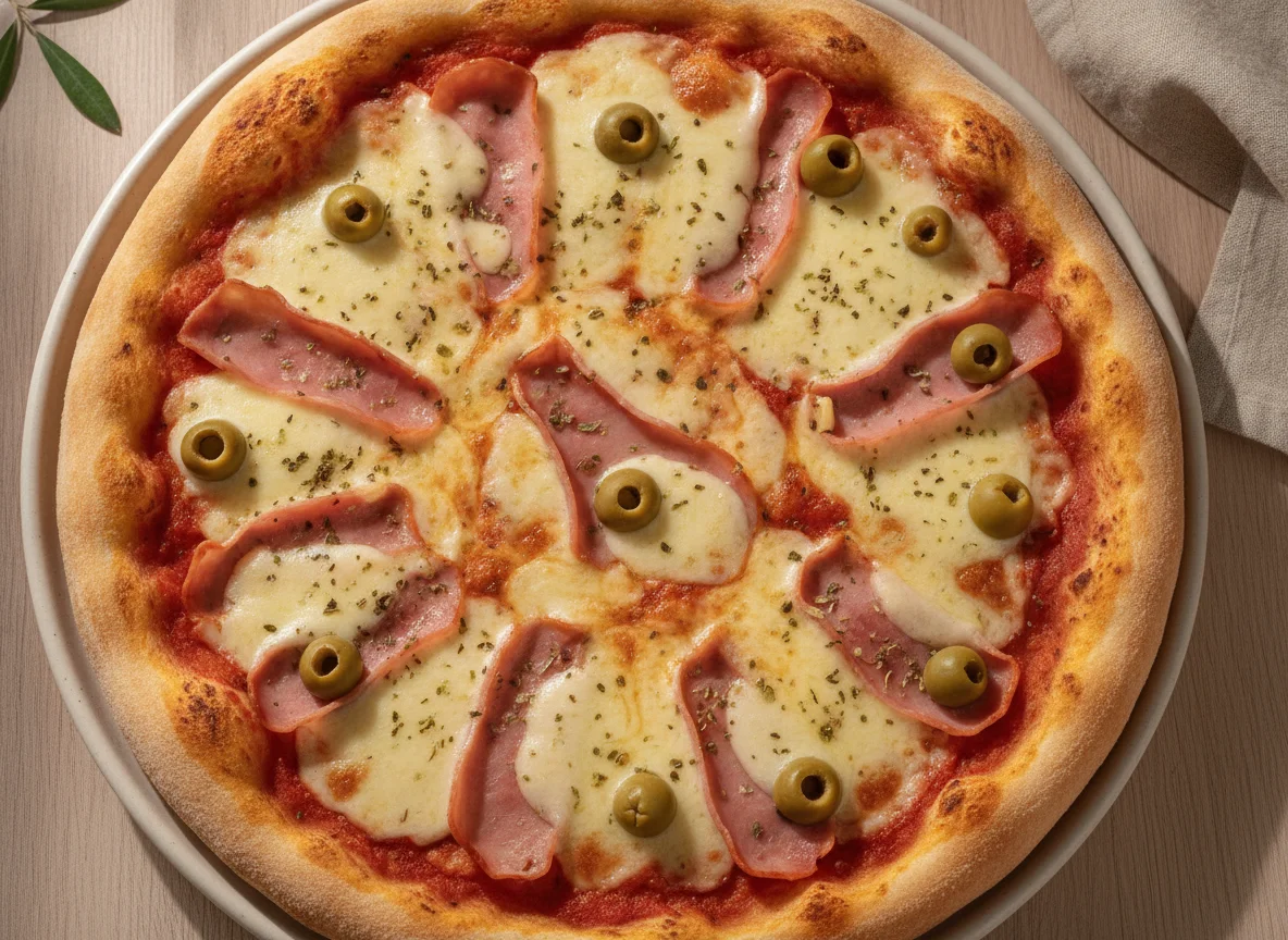 Pizza de Presunto e Queijo com Azeitonas photo