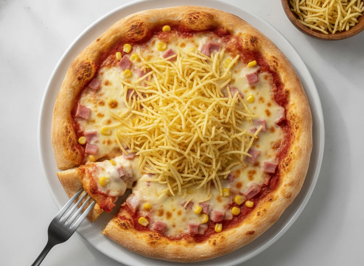 Pizza de Presunto e Queijo com Batata Palha photo