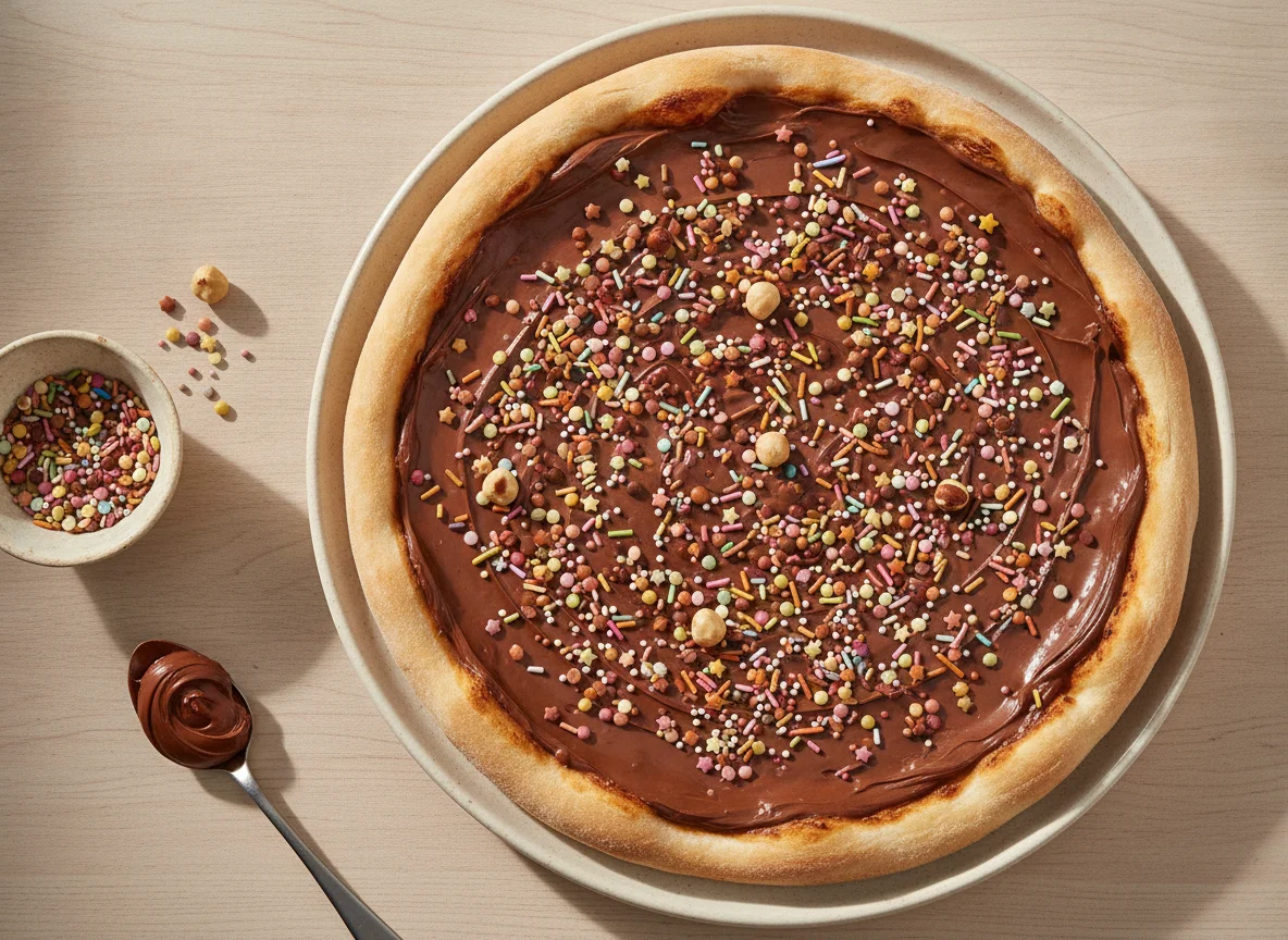 Pizza doce de chocolate com confeitos photo