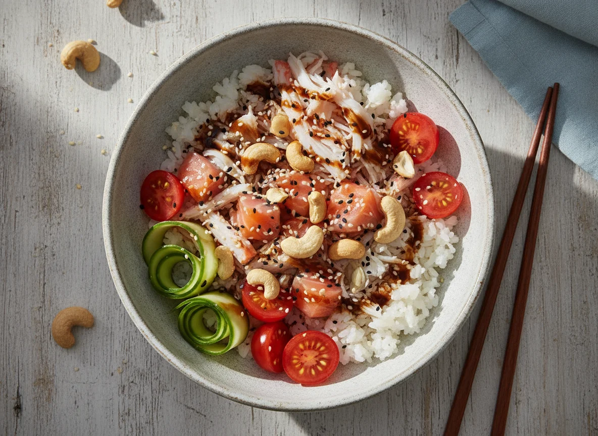Poke Bowl com Kani e Castanhas photo