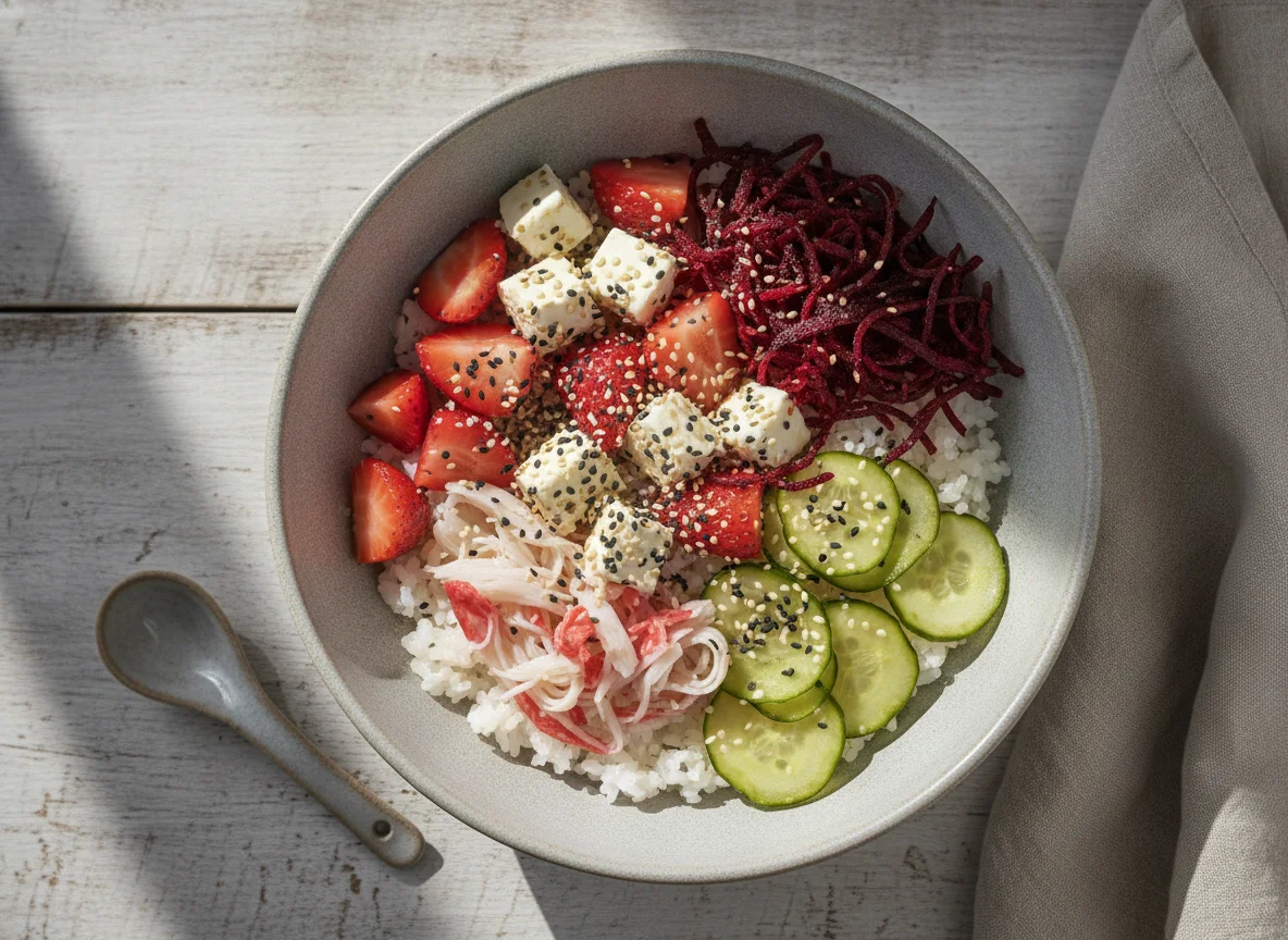Poke Bowl com Morango e Kani photo