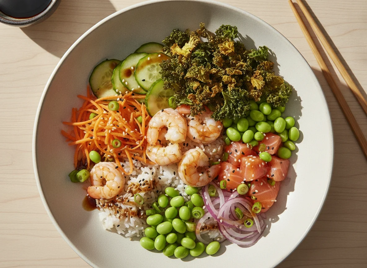 Poke Bowl de Camarão e Salmão photo
