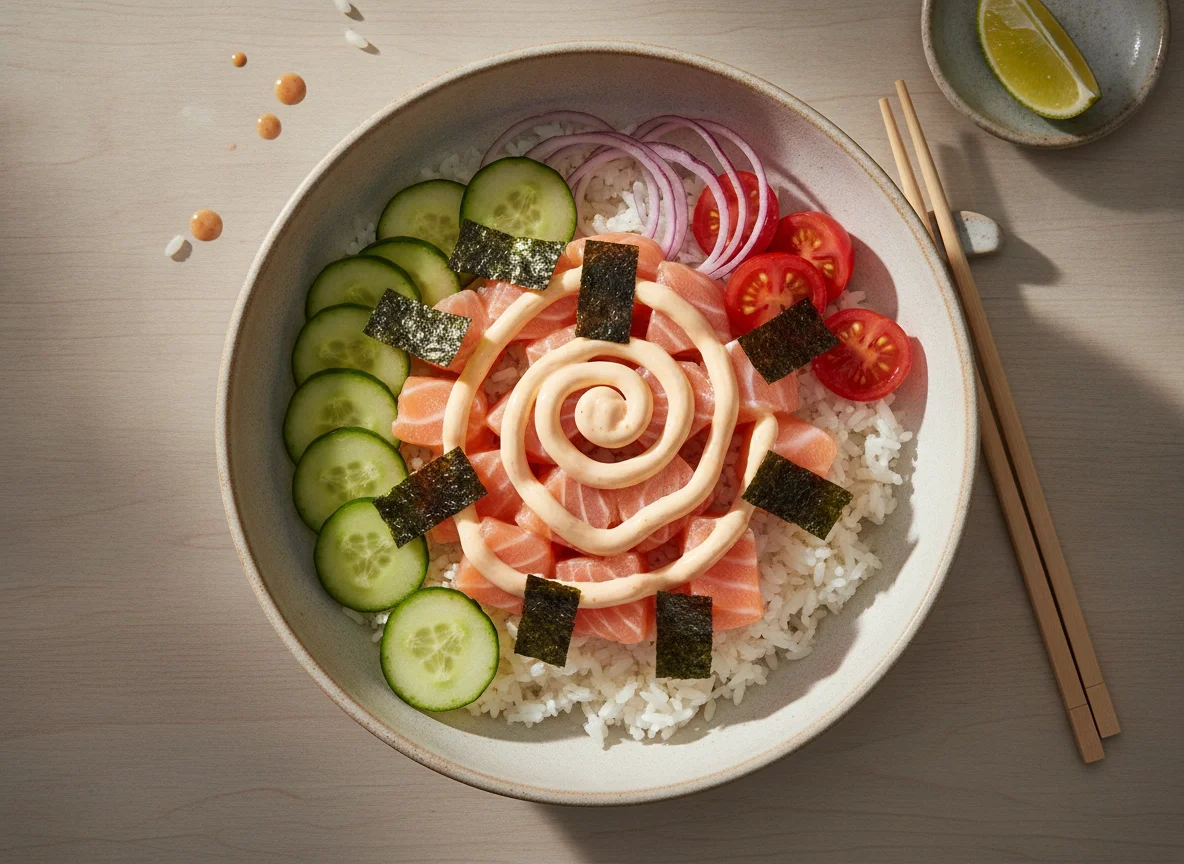 Poke Bowl de Salmão e Arroz Branco photo