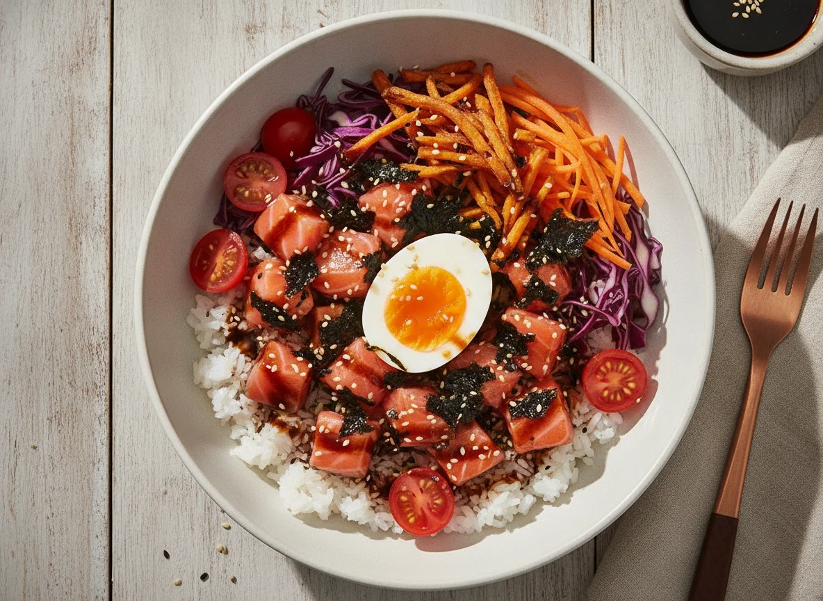Poke Bowl de Salmão e Ovo photo