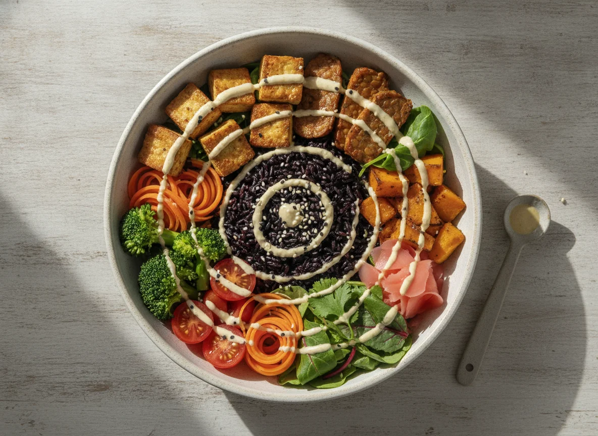 Poke Bowl Vegano com Arroz Negro e Tofu photo