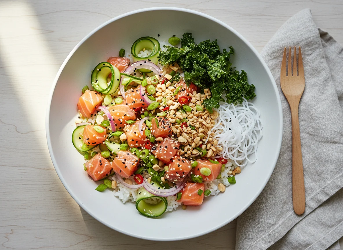 Poke Ceviche Salmão base arroz photo