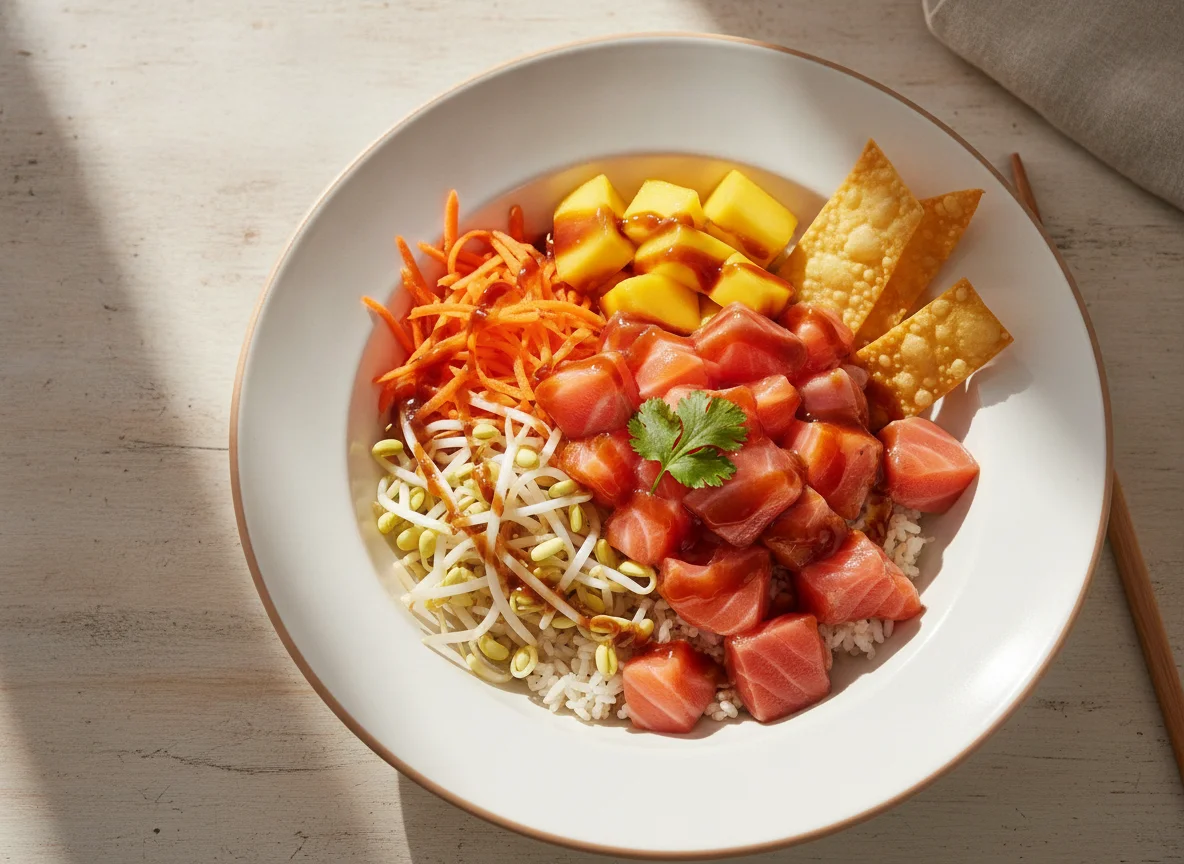 Poke de Salmão com Arroz e Legumes photo