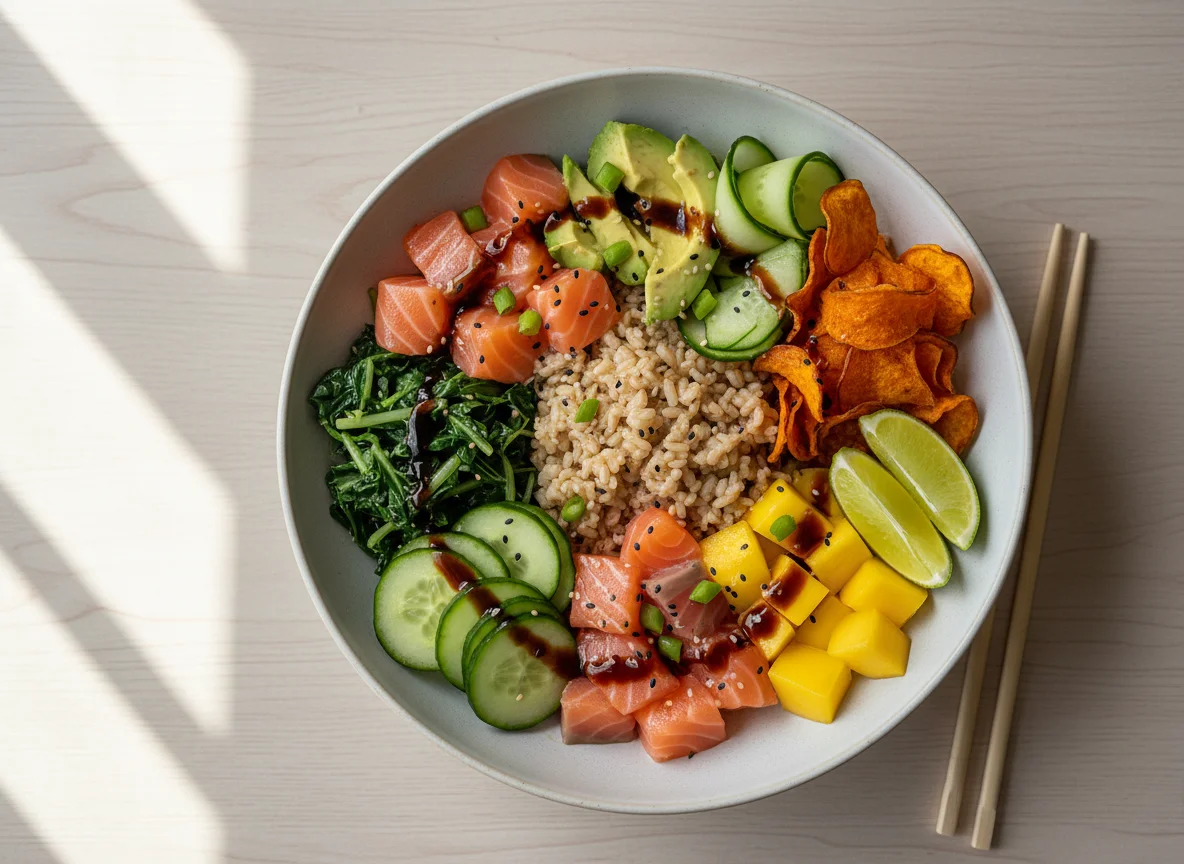 Poke de Salmão com Arroz e Vegetais photo