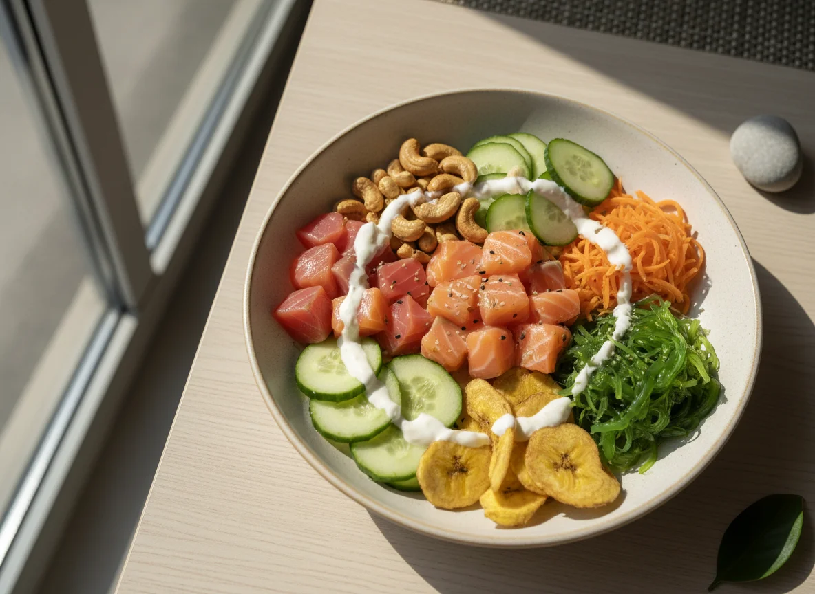 Poke de Salmão com Castanhas e Legumes photo