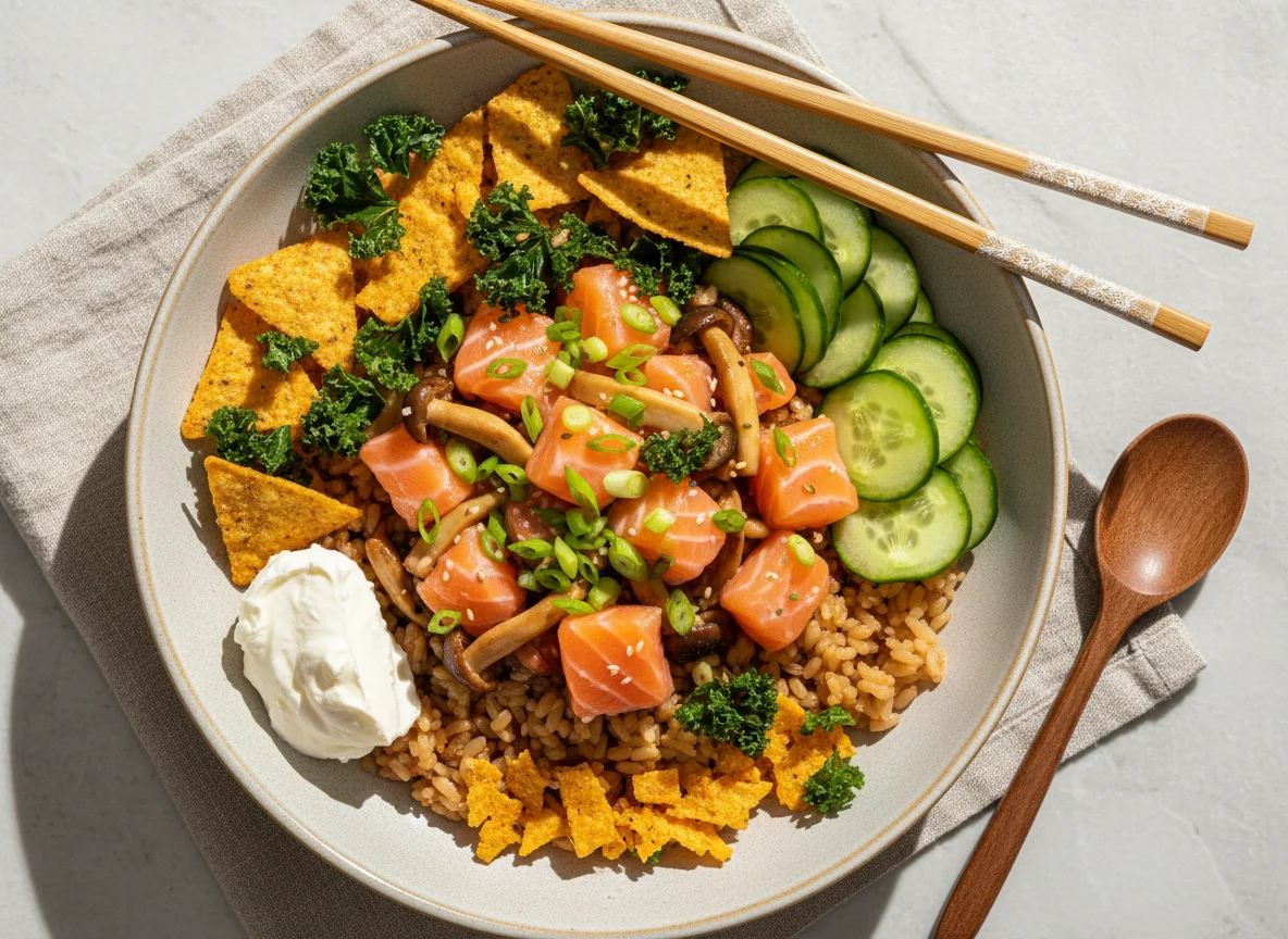 Poke de Salmão com Shimeji e acompanhamentos photo