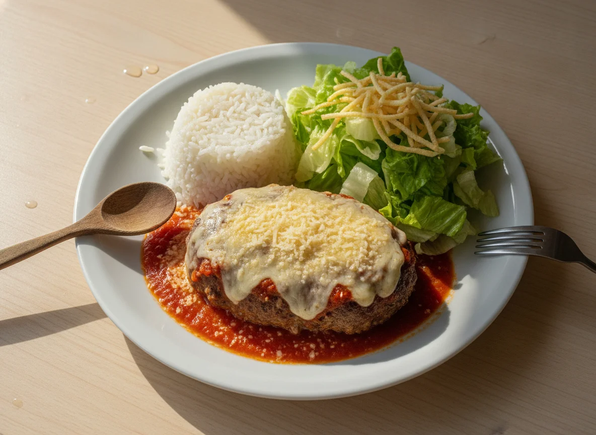 Polpetone com Arroz e Salada photo