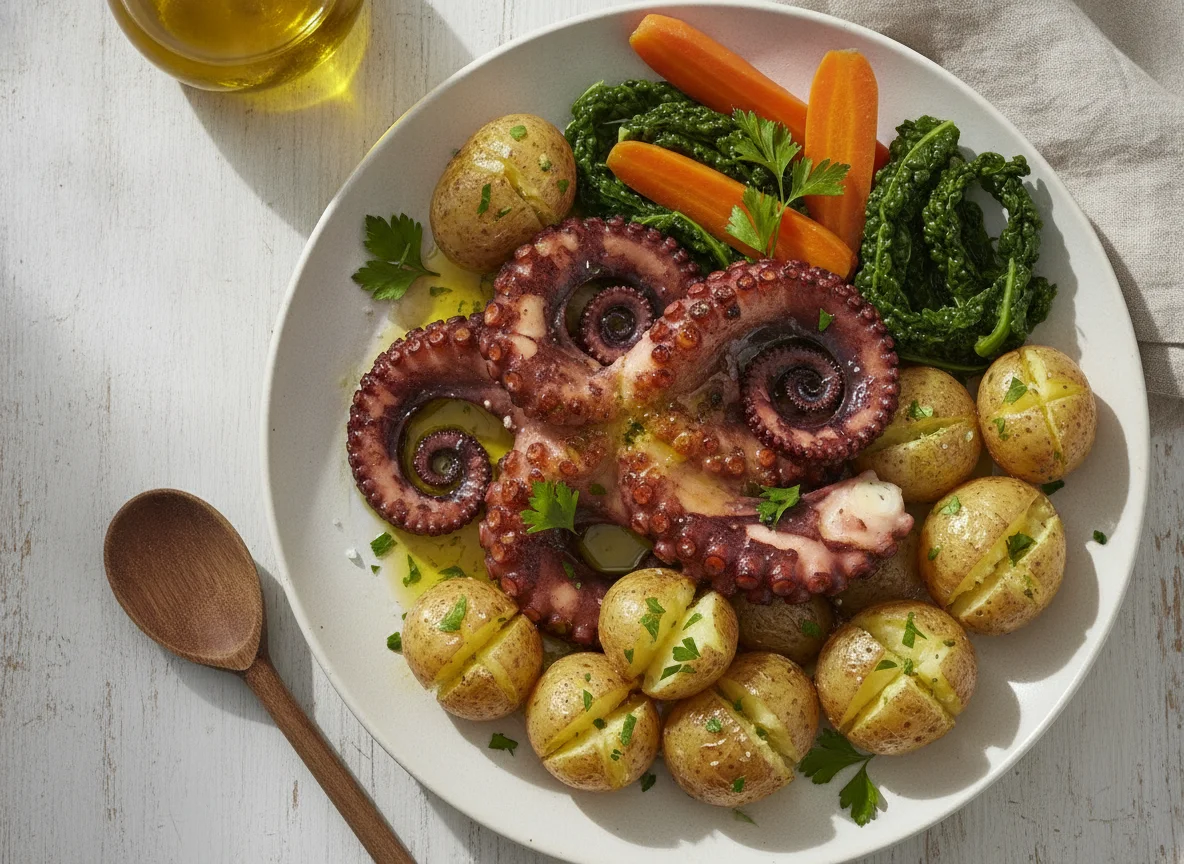 Polvo à Lagareiro com Batatas a Murro e Legumes photo
