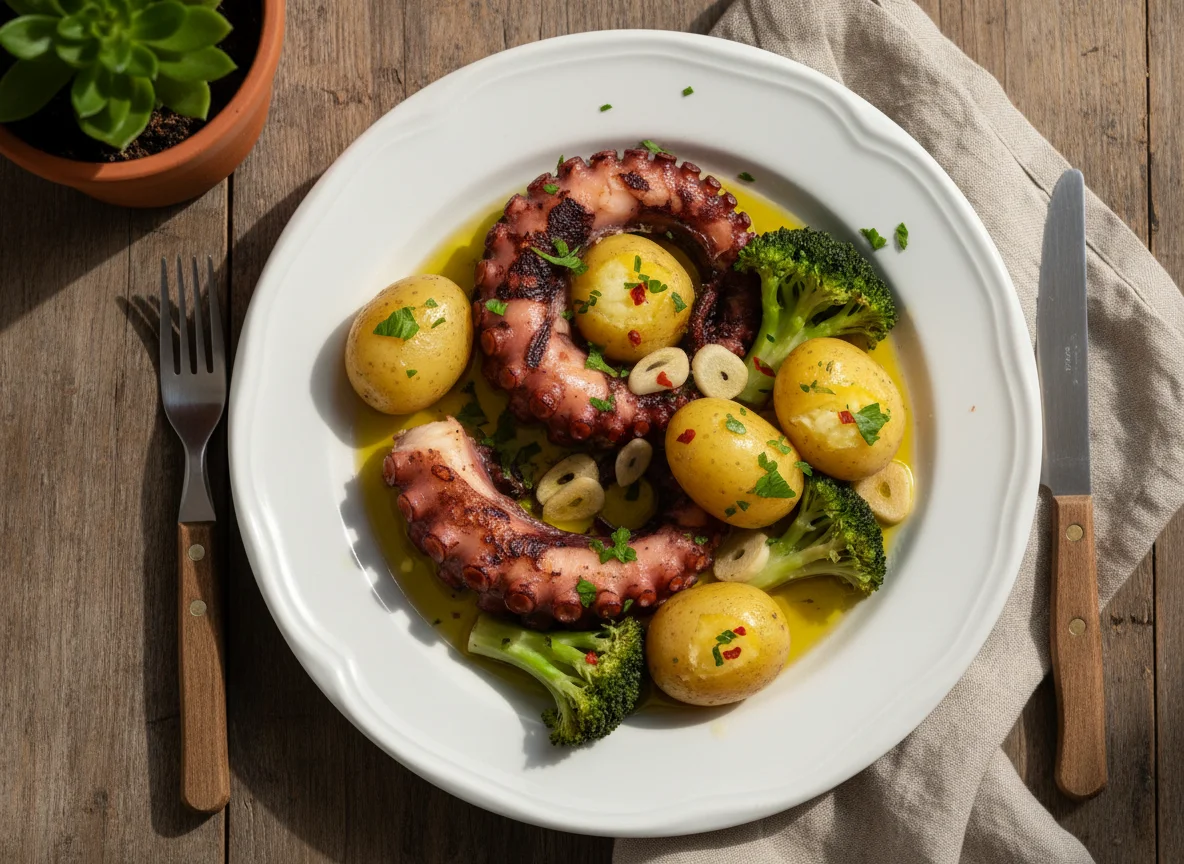 Polvo à Lagareiro com batatas e brócolos photo