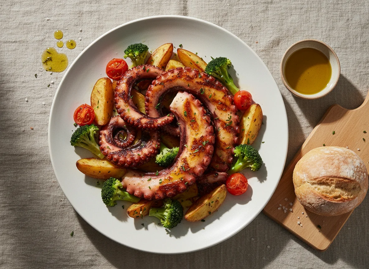 Polvo Grelhado com Batatas e Brócolis photo