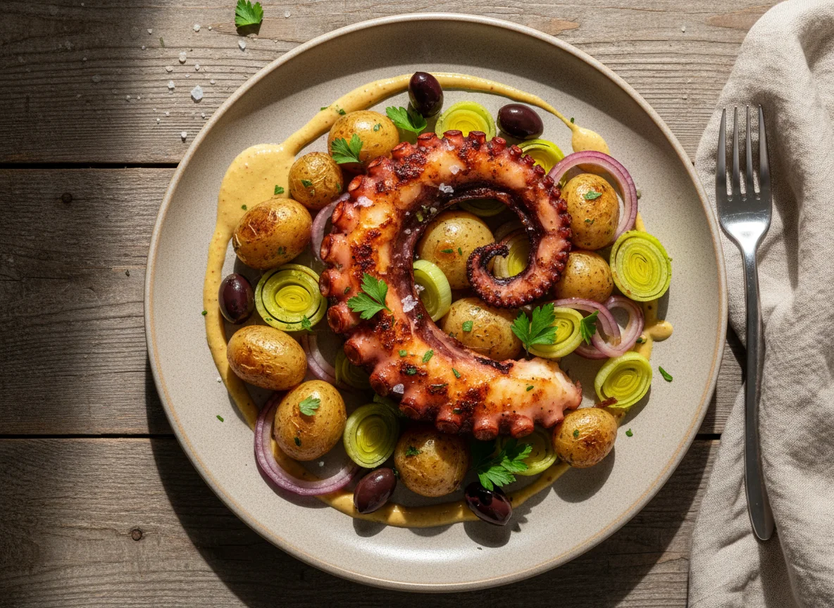 Polvo Grelhado com Batatas e Legumes photo