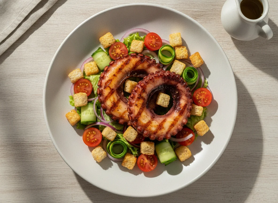 Polvo Grelhado com Salada e Croutons photo