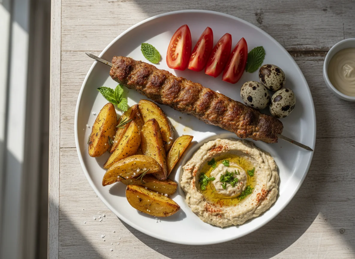 Prato Árabe com Kebab e Acompanhamentos photo