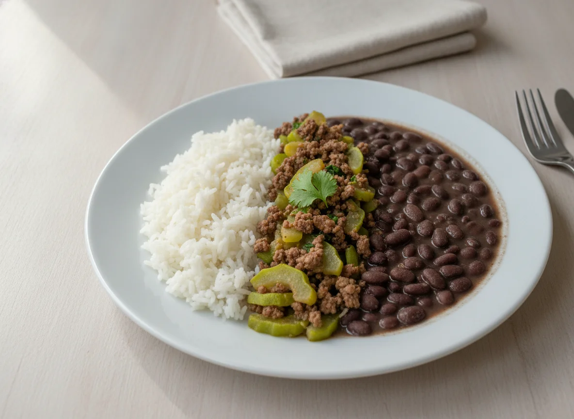 Prato Brasileiro com Arroz, Feijão e Refogado de Chuchu photo