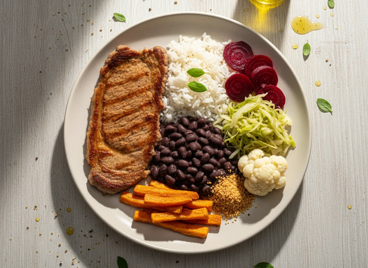 Prato Brasileiro com Bife e Legumes photo