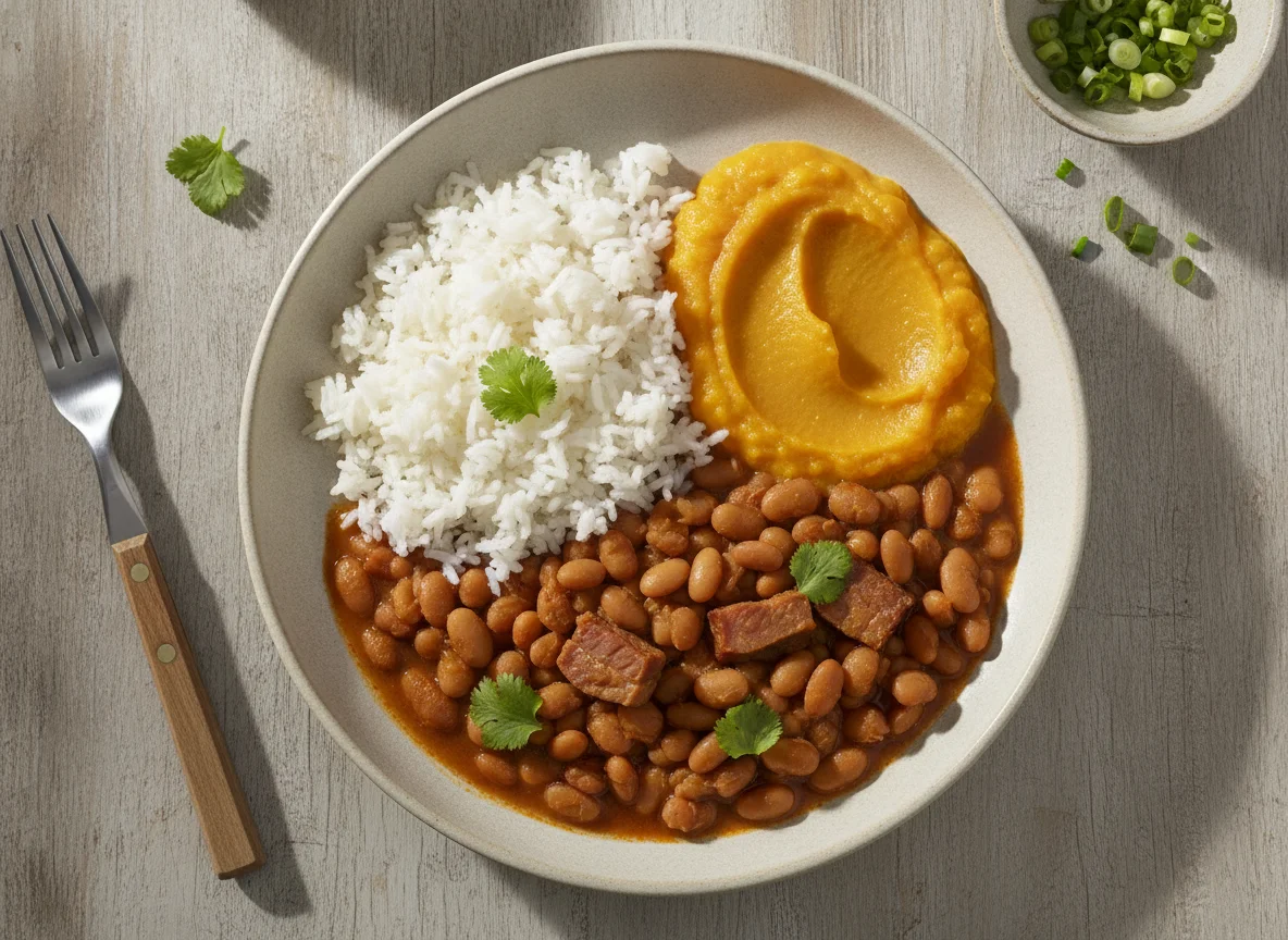 Prato Brasileiro com Feijão, Arroz e Purê photo