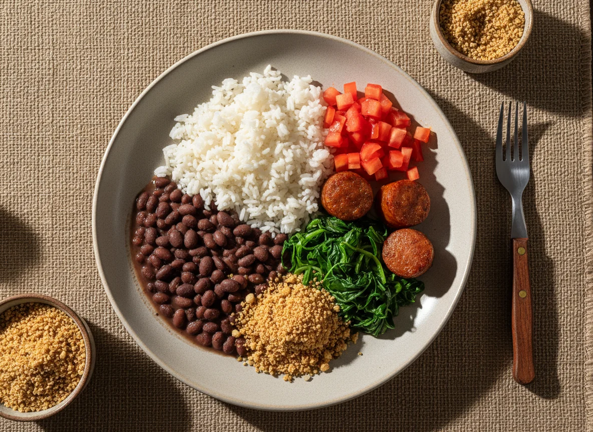 Prato Brasileiro com Feijão, Arroz, Linguiça e Couve photo