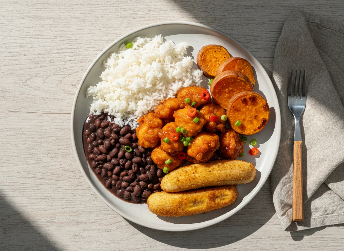 Prato brasileiro com frango agridoce photo