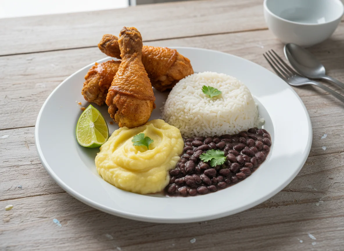 Prato brasileiro com frango frito photo