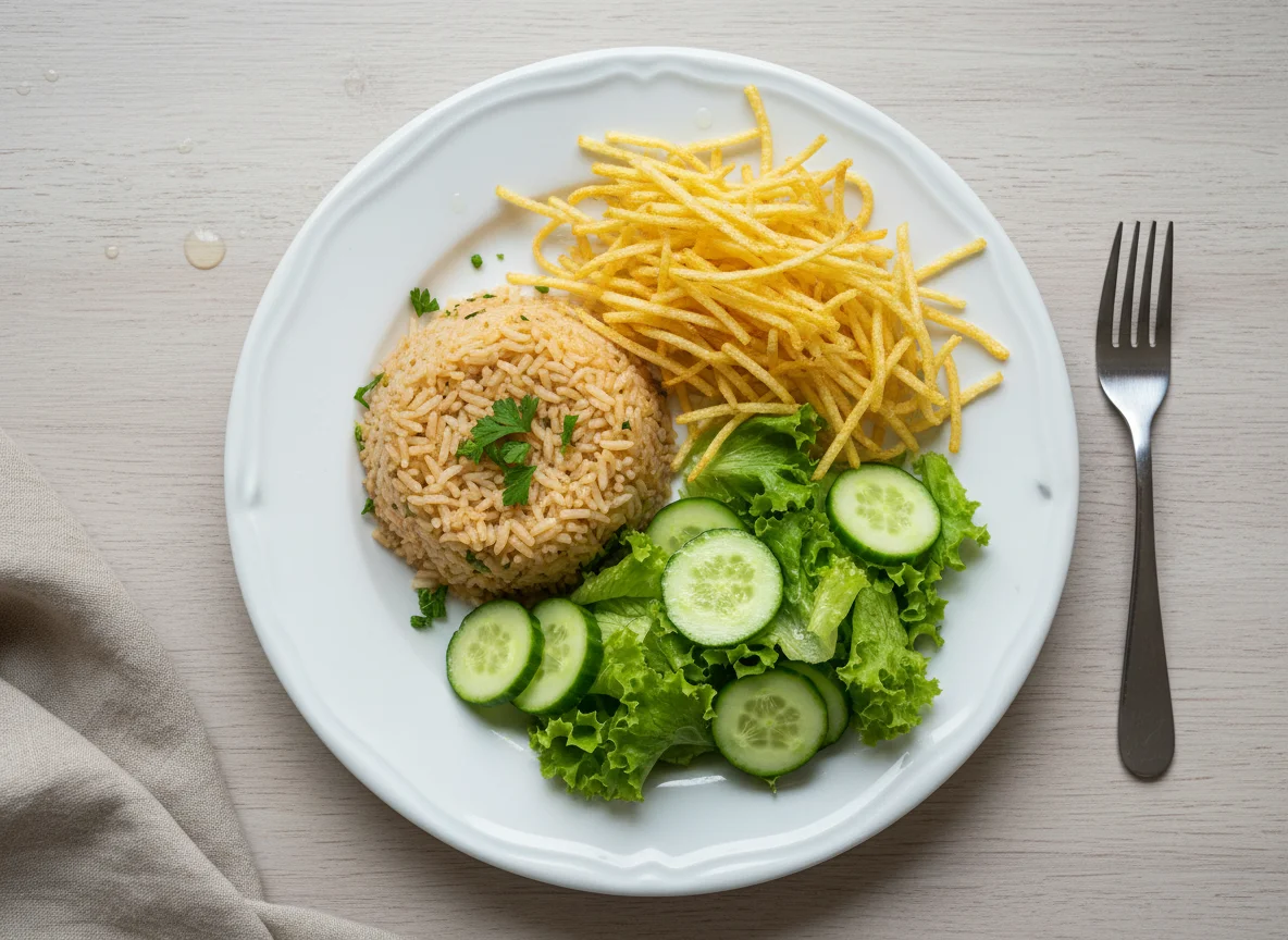 Prato com Arroz, Batata Palha e Salada photo
