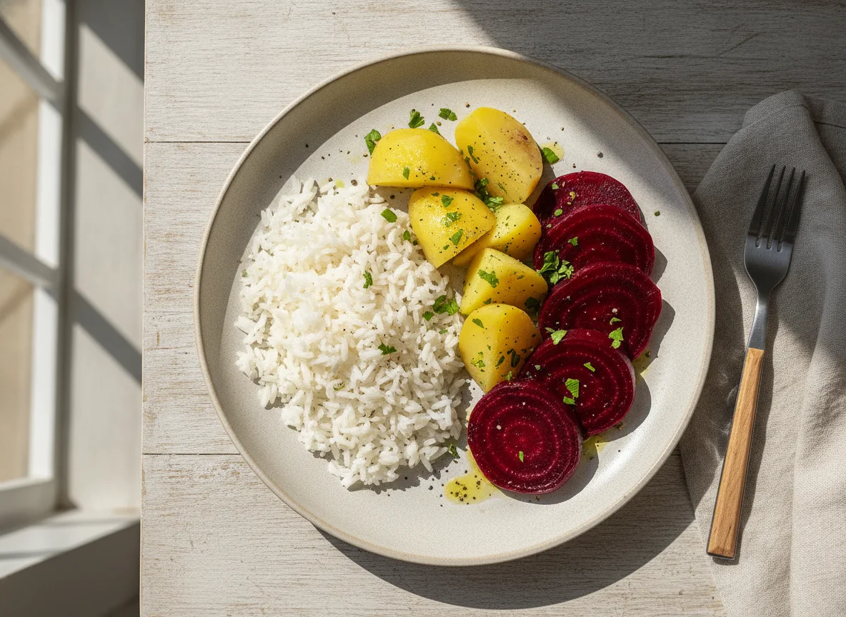Prato com arroz e beterraba photo