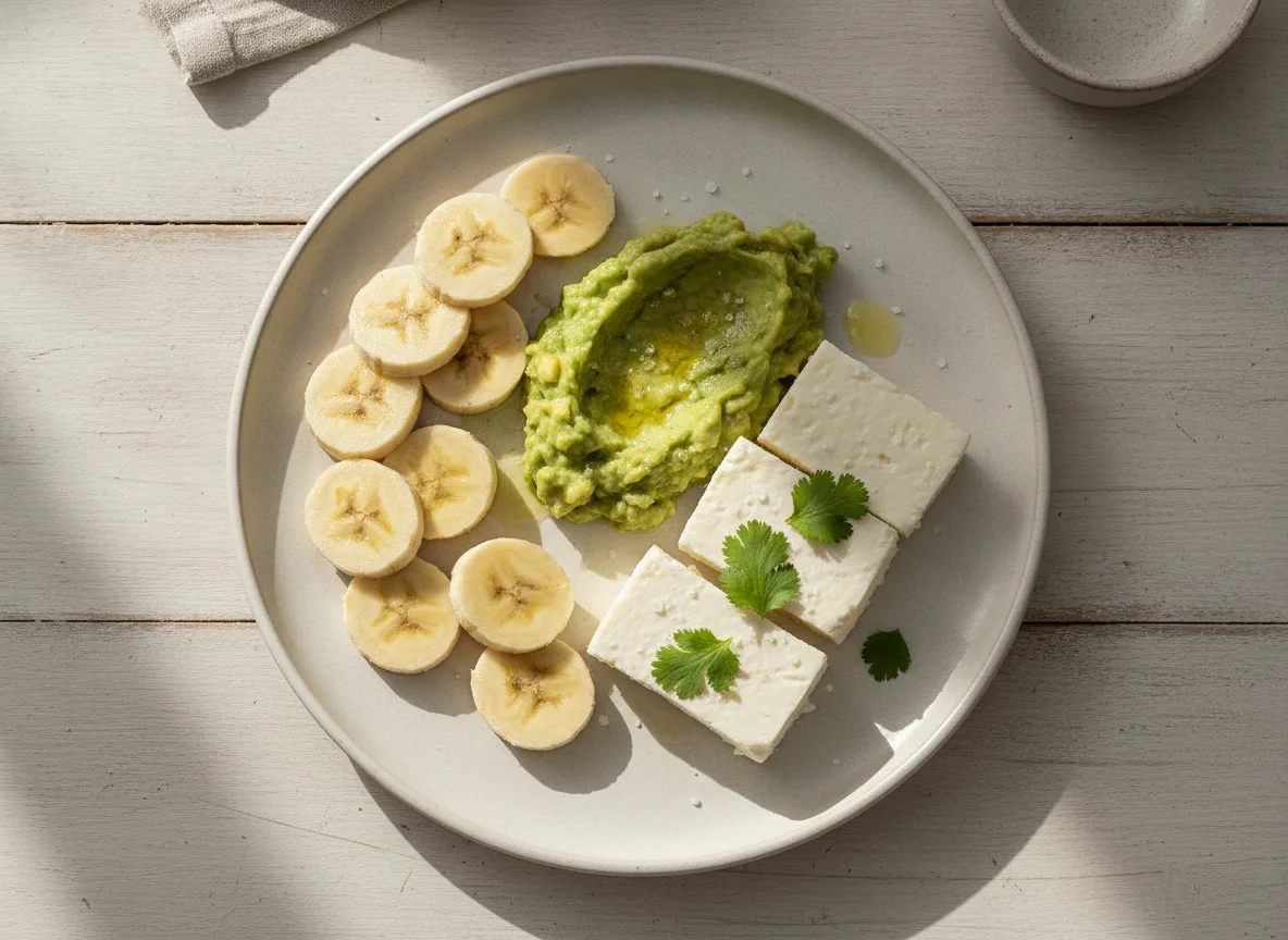 Prato com banana, abacate e queijo photo