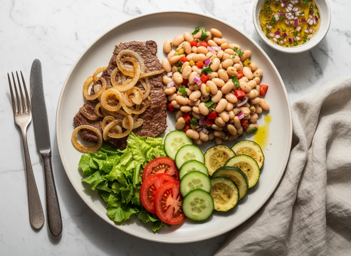 Prato com bife e salada photo