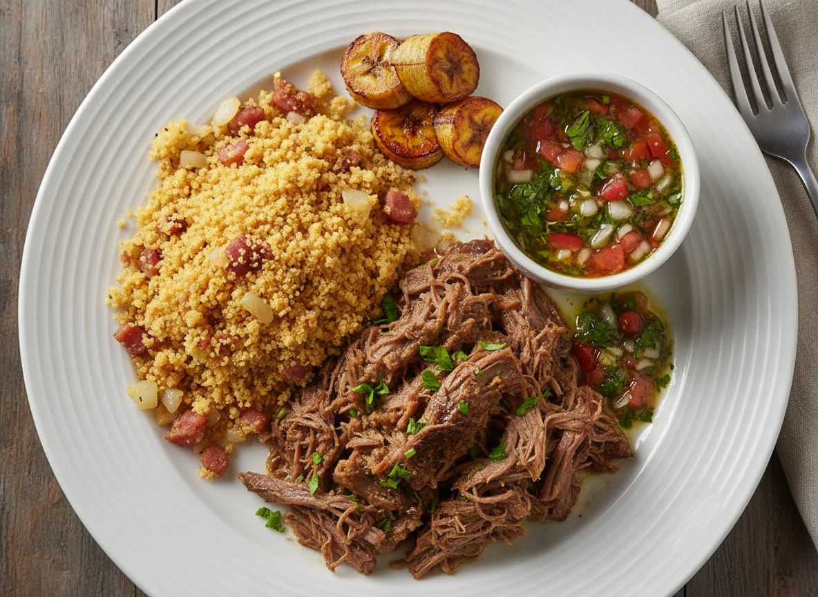 Prato com carne e acompanhamentos photo