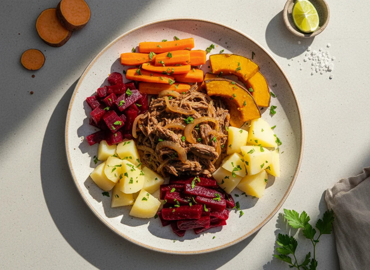 Prato com carne e vegetais photo
