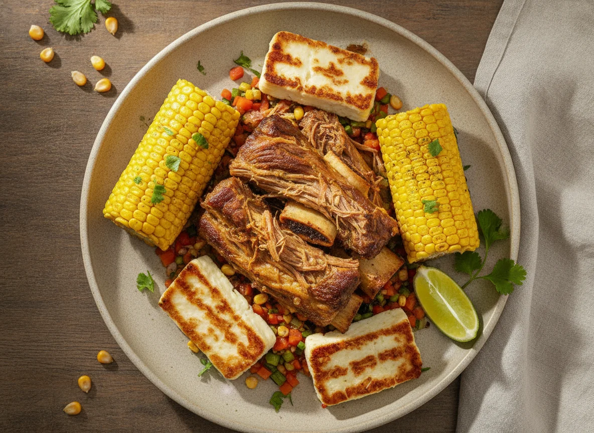 Prato com carne, milho e queijo photo