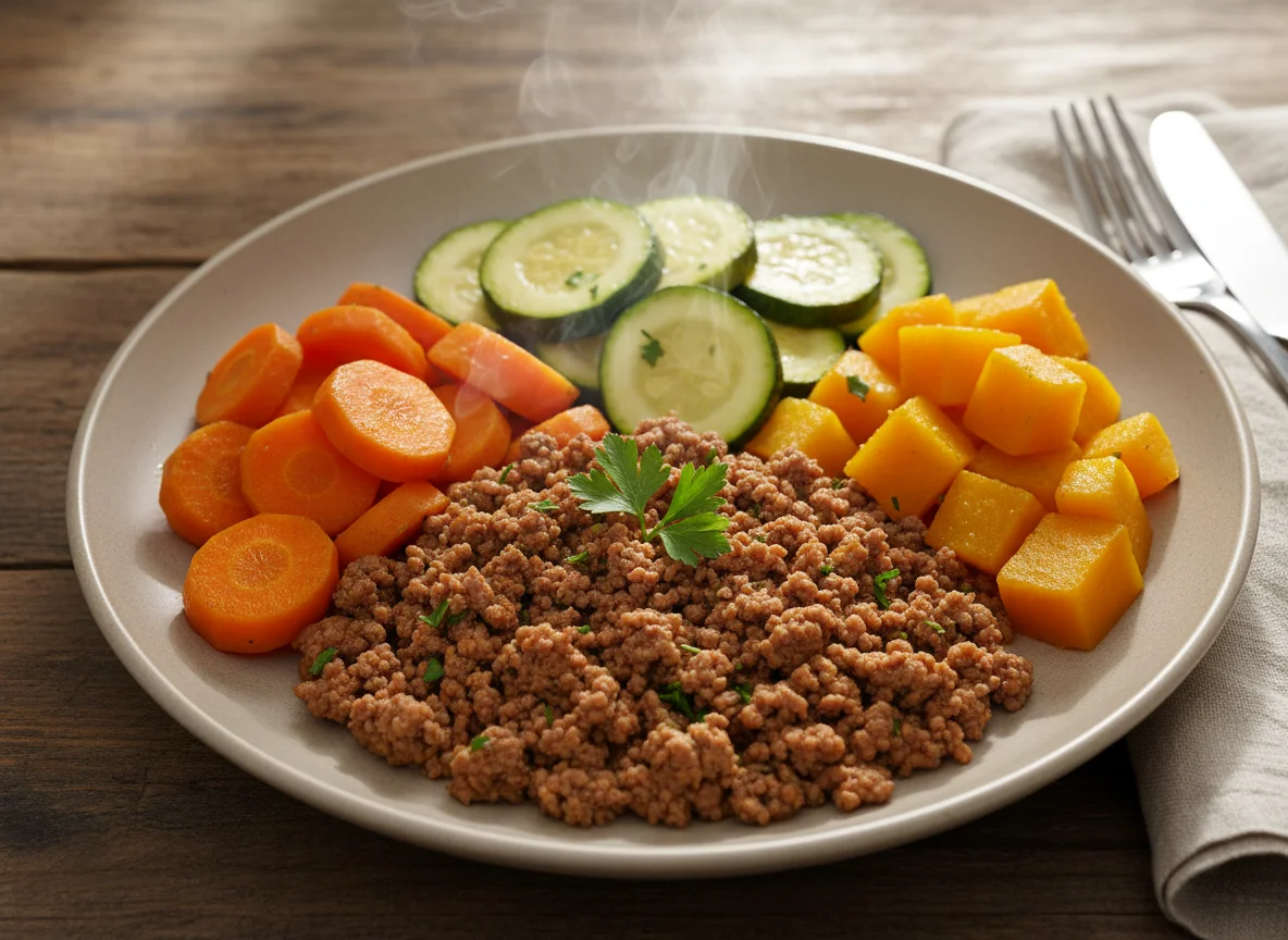 Prato com carne moída e vegetais photo