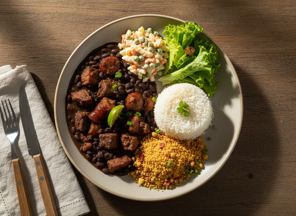 Prato com feijoada e salada photo