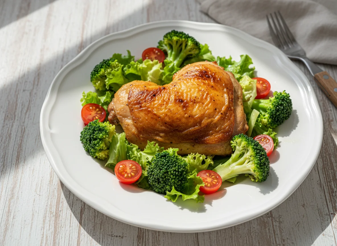 Prato com frango assado e salada photo