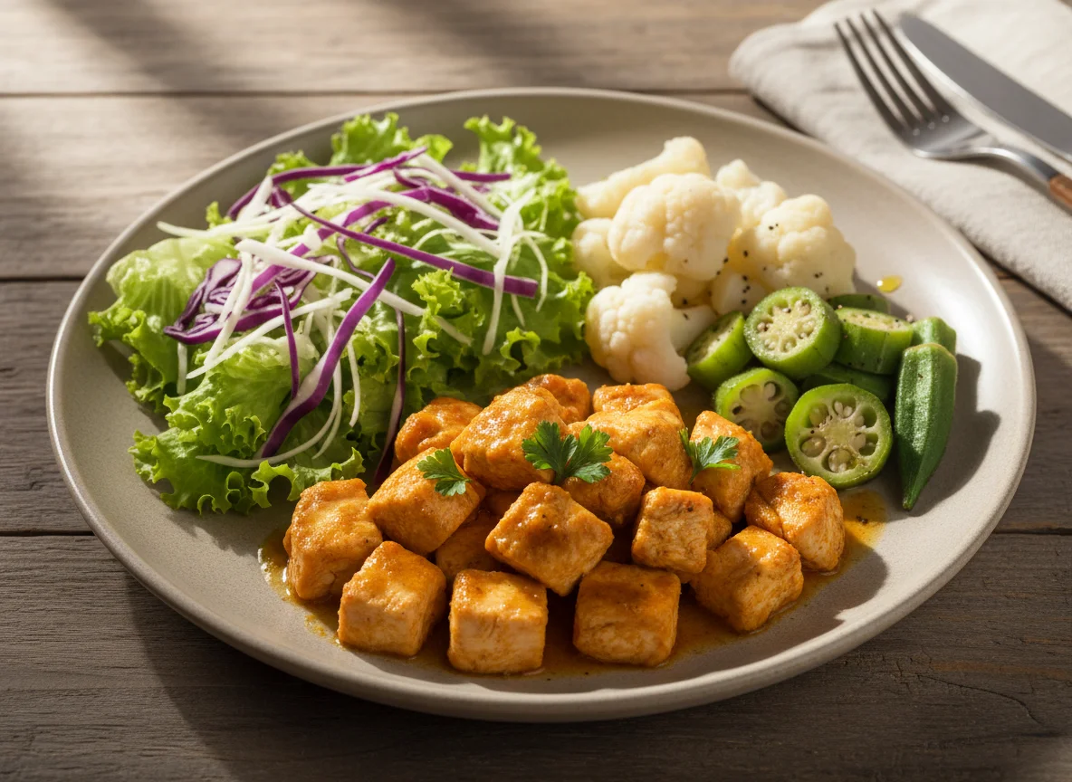 Prato com frango, salada e legumes photo