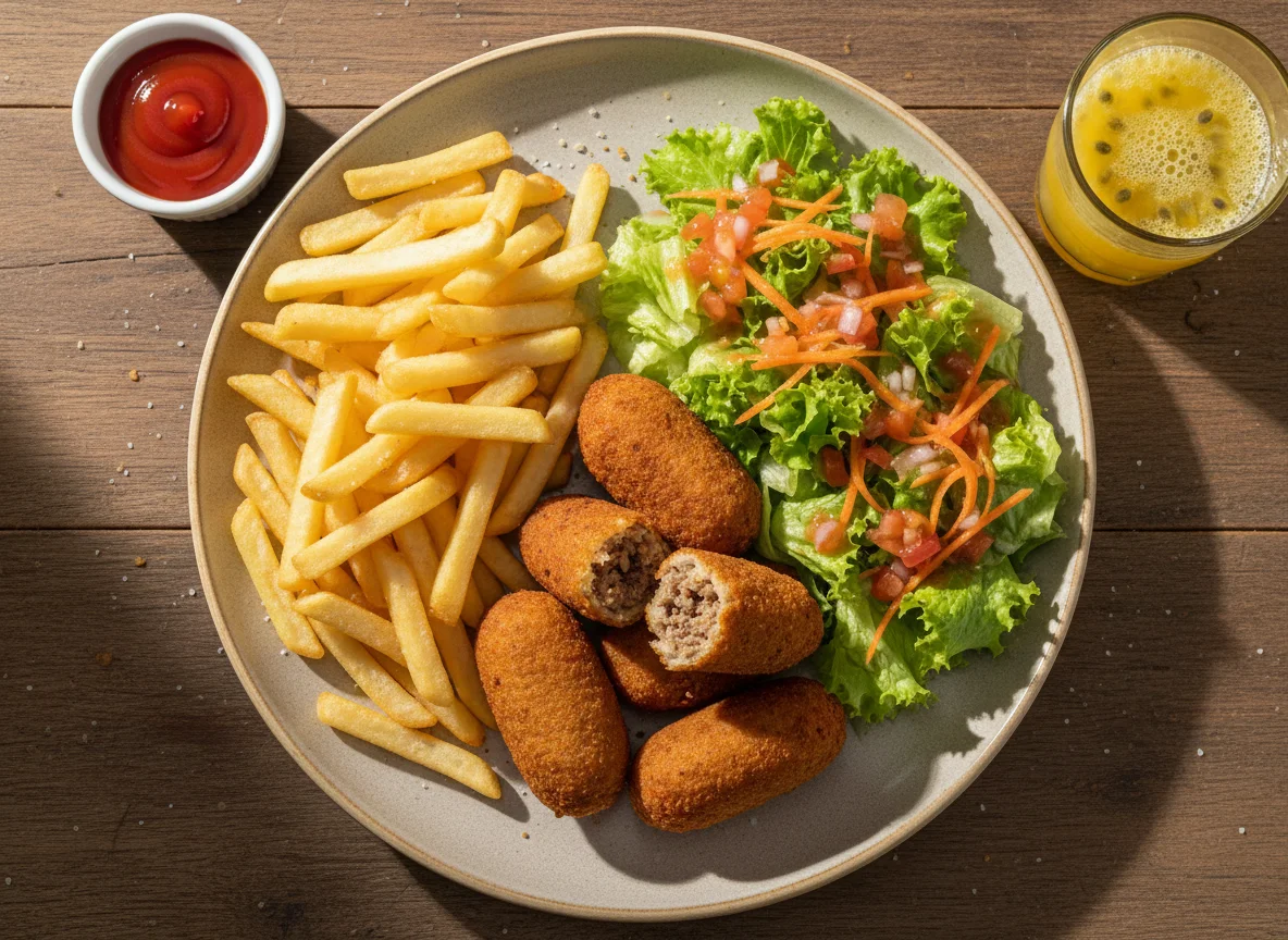 Prato com Kibes, Batata Frita e Salada photo